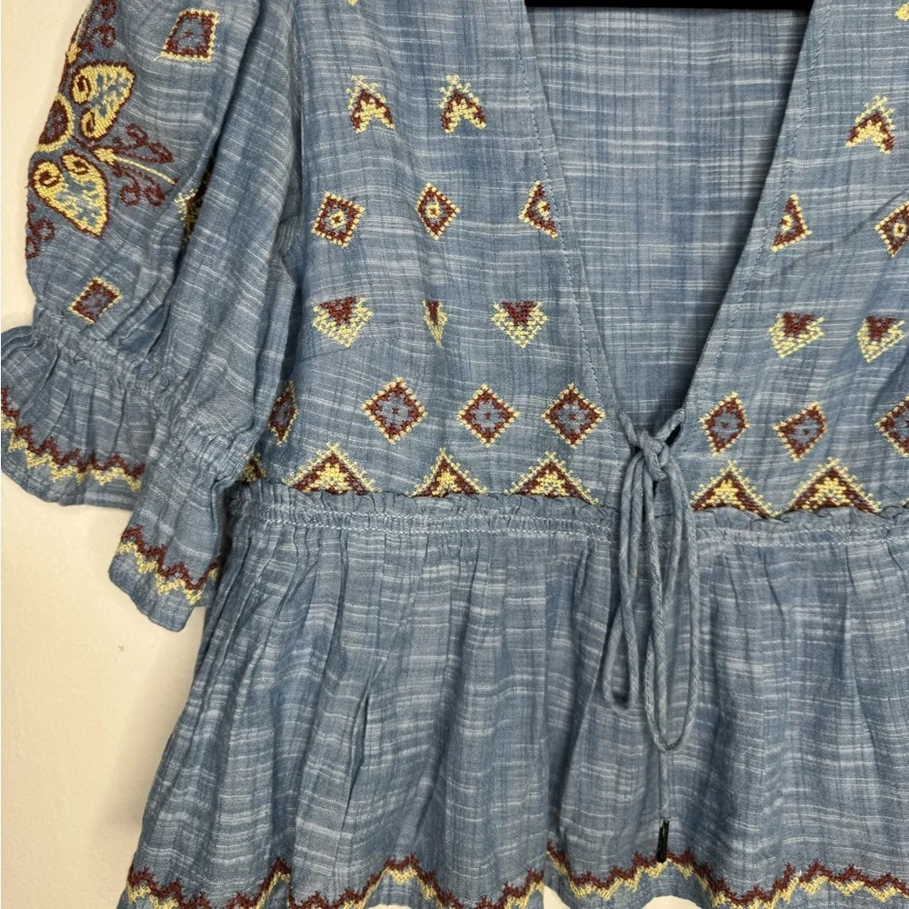 Free People Tallulah Embroidered Blouse crop y2k boho hippie festival western - Picture 12 of 12